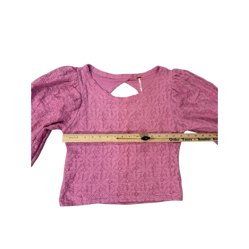 Free People Tea Time Long Puff Sleeve‎ Top Women's Size Large Plumeria Pink